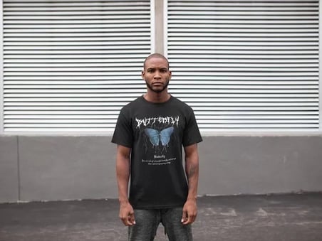 Unisex Bisiklet Yaka Baskılı Oversize T-shirt - Siyah