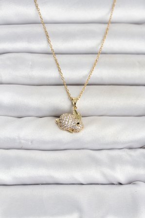 316l Çelik Zincir Gold Renk Zirkon Taşlı Tavşan Model Kadın Kolye Tj-bko11070