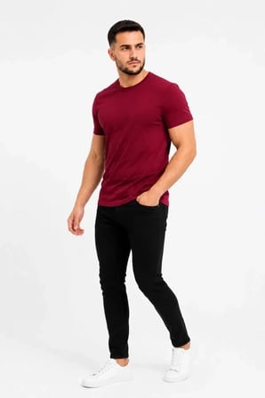 Erkek Basic Tişört Bisiklet Yaka Kısa Kol Günlük Yazlık Slim Fit T-shirt - Bordo