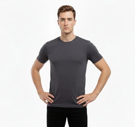 Erkek T-shirt Bisiklet Yaka Slim Fit Dar Kesim Likralı Tişört Günlük Basic Body - Füme