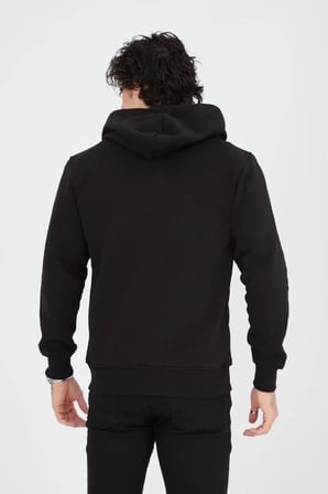 Unisex Tam Fermuarlı Kapşonlu  Sweatshirt - Siyah