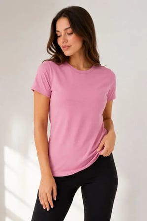 Basic Tişört Bisiklet Yaka Kısa Kol Günlük Yazlık Slim Fit T-Shirt - Pembe