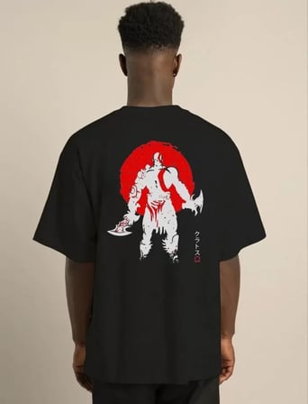 Unisex Bisiklet Yaka Baskılı Oversize T-Shirt - Siyah
