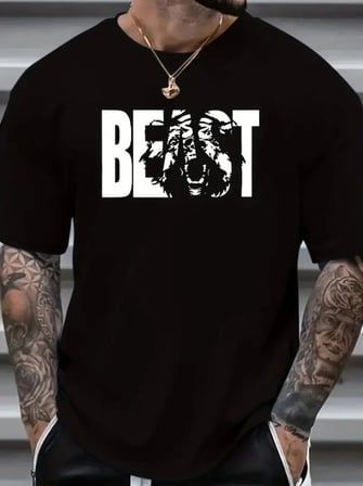 Baskılı Oversize Bisiklet Yaka T-shirt - Siyah