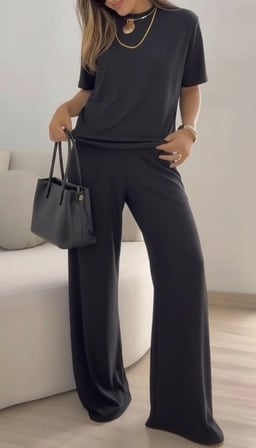 Kadın Kısa Kollu Bisiklet Yaka Viskon Iki Iplik Bluz Ve Pantolon Ikili Takım