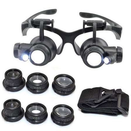 Gözlük Modeli 10X 15X 20X 25X Lens 2 Led Işıklı Büyüteç 9892G