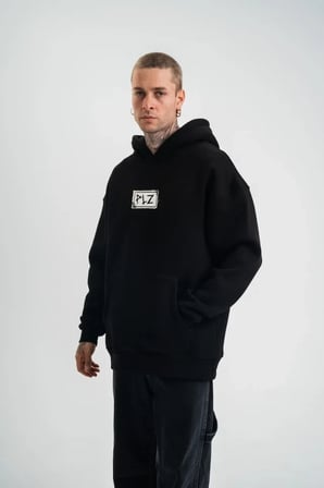 Unisex Kapşonlu Uzun Kol Patchli Nakışlı Sweatshirt - Siyah