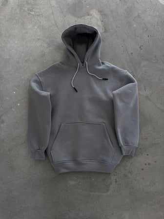 Kapşonlu Üç İplik Penye Basic Sweatshirt - Boyalı Gri