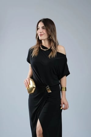 Kadın Kısa Kollu Tek Omuzdan Açık Beli Lastikli Sandy Maxi Elbise