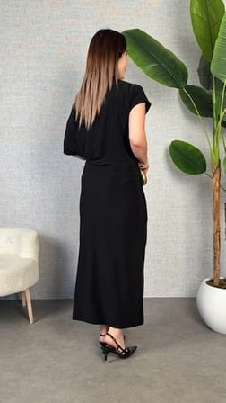 Kadın Kısa Kollu Tek Omuzdan Açık Beli Lastikli Sandy Maxi Elbise