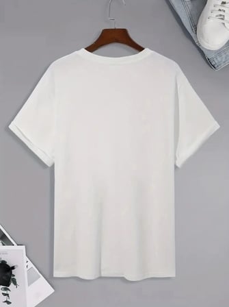 Baskılı Oversize Bisiklet Yaka T-shirt - Beyaz