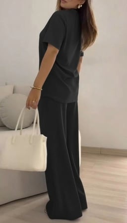 Kadın Kısa Kollu Bisiklet Yaka Viskon Iki Iplik Bluz Ve Pantolon Ikili Takım
