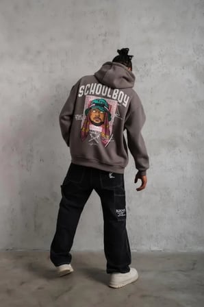 Erkek School Boy Baskılı Kapüşonlu Sweat - Gri