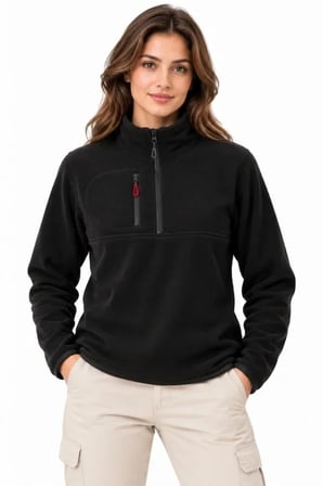 Polar Dik Yaka Yarım Fermuarlı Fermuarlı Göğüs Cepli Regular Fit Kışlık Sweatshirt - Siyah