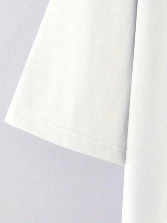 Baskılı Oversize Bisiklet Yaka T-shirt - Beyaz
