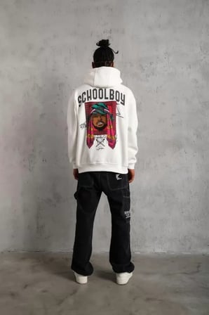 Erkek School Boy Baskılı Kapüşonlu Sweat - Beyaz