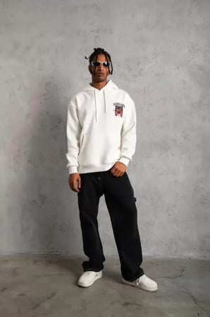 Erkek School Boy Baskılı Kapüşonlu Sweat - Beyaz