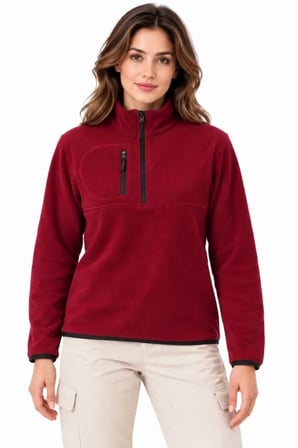 Polar Dik Yaka Yarım Fermuarlı Fermuarlı Göğüs Cepli Regular Fit Kışlık Sweatshirt - Bordo