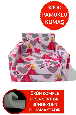 Çocuk Yatağı Komple Sünger Katlanabilir Koltuklu-(0-6 YAŞ)%100 Pamuk Pembe
