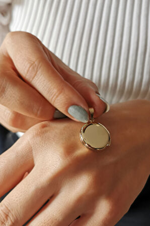 Düz Kapaklı Altın Madalyon Kolye Ucu