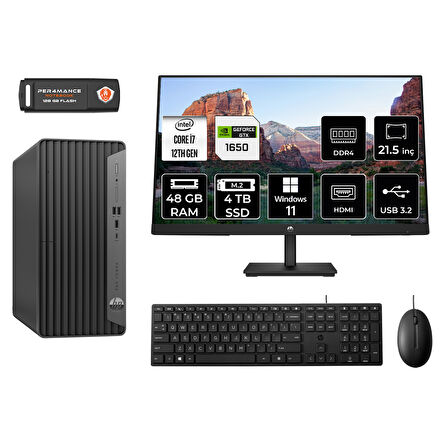 HP PRO TOWER 400 G9 M9EAD695 i7 12700 48GB RAM 4TB SSD GTX1650 4GB 21.5" W11H MASAÜSTÜ PC