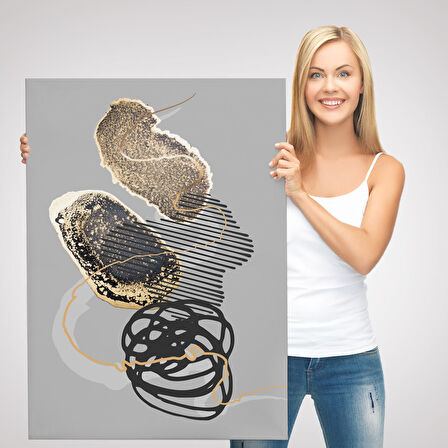 Geometrik Formda Mürekkep ve Alkol Elementli Kanvas Tablo-5180