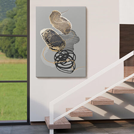 Geometrik Formda Mürekkep ve Alkol Elementli Kanvas Tablo-5180