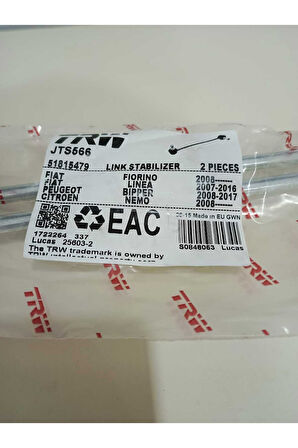 Jts566 Askı Z Rotu Set 2 Adet Linea 07- Fiorino / Bipper / Nemo 08- 51815479