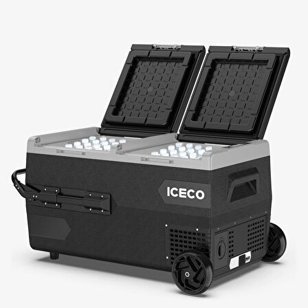 ICECO K75D 12/24Volt 75 Litre Akülü/Kablolu/ Çift Bölmeli Kompresörlü Tekerlekli Outdoor Oto Buzdolabı/Dondurucu (Akü Dahil Değildir)