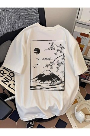 Unisex Dağ Baskılı Tasarım Tshirt