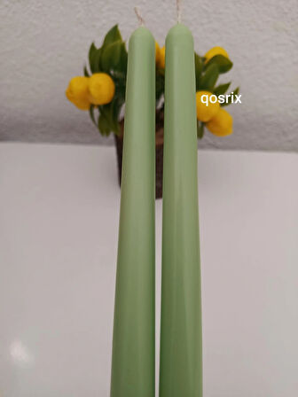 qosrix 2'li Açık Yeşil Şamdan Soya Mumu 1. Kalite Soya Doğal Vanilya Kokulu Uzun Çubuk Konik Mum Dekoratif