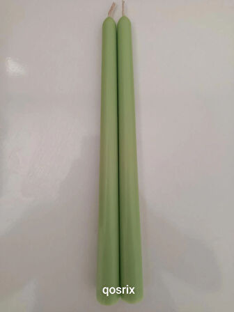 qosrix 2'li Açık Yeşil Şamdan Soya Mumu 1. Kalite Soya Doğal Vanilya Kokulu Uzun Çubuk Konik Mum Dekoratif