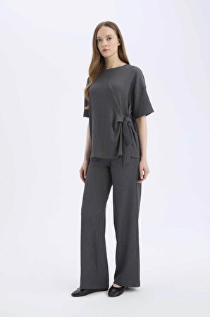 DeFacto Bürümcük Pantolon Wide Leg Geniş Bol Paça Esnek Belli C0200AX25SPAR104