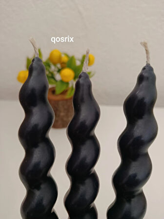 qosrix 3'lü Antrasit Gri Italyan Burgulu Şamdan Soya Mumu Doğal Kokulu Uzun Çubuk Konik Burgu Spiral Mum Dekoratif