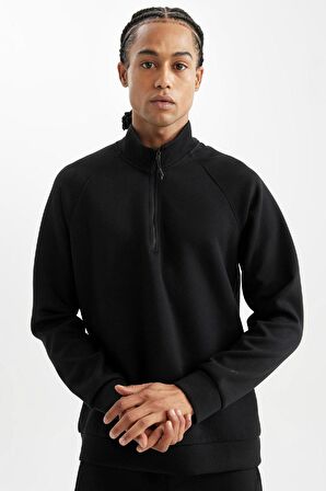 DeFactoFit Standart Fit Dik Yaka Yarım Fermuarlı Sporcu Sweatshirt D2363AX24AUBK81