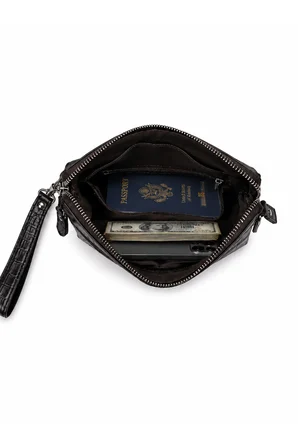 Unisex Hakiki Kroko Deri Çok Bölmeli Portföy Çanta