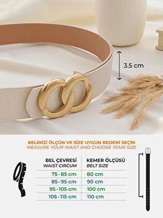 Sonsuz Gold Tokalı Ekru Kadın Kemer