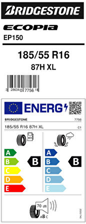 Bridgestone 185/55R16 87H Xl Ep150 B-B-70 Yaz Oto Lastiği (Üretim Yılı: 2024)