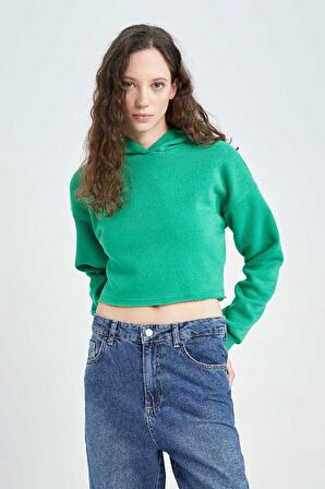 DeFacto Crop Kapüşonlu Basic Düz Sweatshirt Z9510AZ22AUGN49