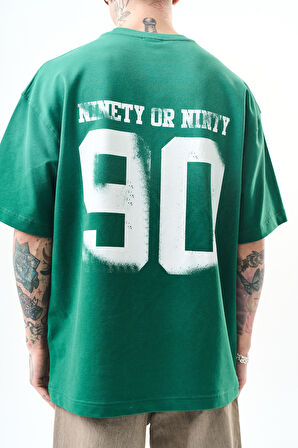 Erkek Ninety Baskılı Oversize T-Shirt Nefti