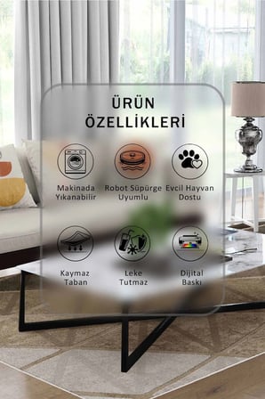 Yıkanabilir Kaymaz Taban Dijital Baskılı Halı ve Yolluk – Leke Tutmaz Salon & Mutfak Halısı