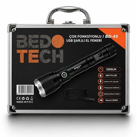 Bedotech Bd- w Tg Led Alüminyum Alaşımlı Zoomlu Type-c Şarjlı  Feneri