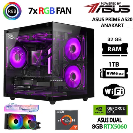 Prime x3 Ryzen 7 5700X 32GB Ram 1TB M.2 NVMe SSD 8GB RTX5060 Sıvı Soğutmalı Masaüstü Oyuncu Bilgisayarı