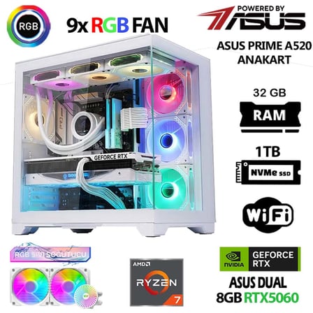 Prime x6 Ryzen 7 5700X 32GB Ram 1TB M.2 NVMe SSD 8GB RTX5060 Sıvı Soğutmalı Masaüstü Oyuncu Bilgisayarı