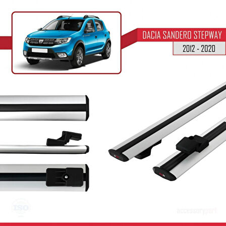 Dacia Sandero Stepway 2 2012-2020 Arası ile Uyumlu BASIC Model Ara Atkı Tavan Barı Gri 2 Adet