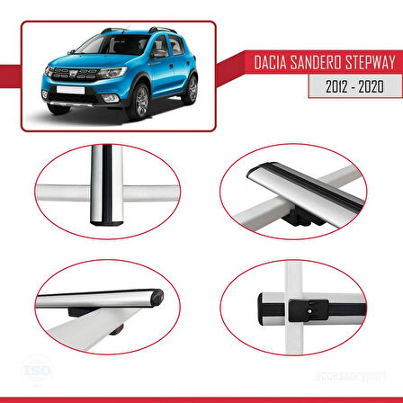 Dacia Sandero Stepway 2 2012-2020 Arası ile Uyumlu BASIC Model Ara Atkı Tavan Barı Gri 2 Adet