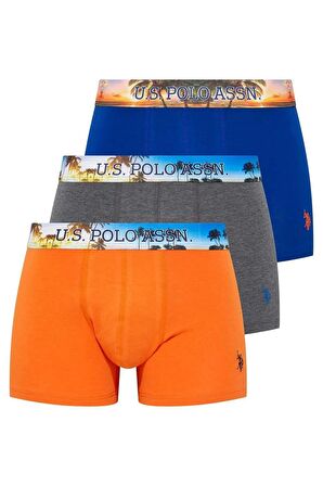 U.S. Polo Assn. Erkek 3'lü Boxer Turuncu-Saks-Antrasit