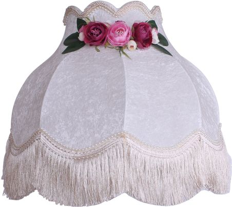 Beyaz Kadife Çiçek Dekorlu Başlık Ahşap Doğal Beyaz Ayaklı Klasik Model Lambader 175x40cm