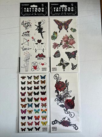 Gül Kelebek 4 Adet Birden Yapıştırma Geçici Dövme