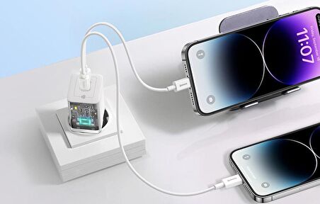 Baseus Gan5 Pro 40W Çift Type-C Girişli Şarj Cihazı İphone 12 13 14 15 Pro Max Şarj Başlık Akım Koruma